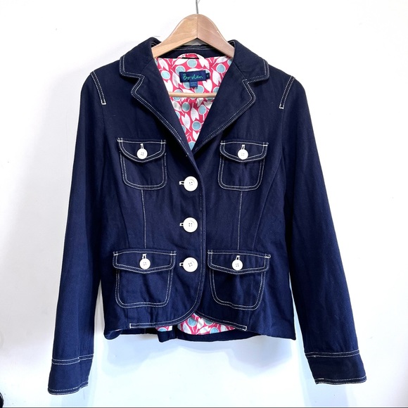 LIKE NEW! BODEN | Cotton Navy Blazer White Stitching Size 10 - Picture 2 of 8